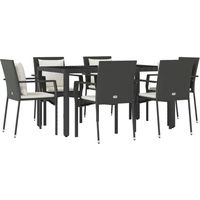 Ensemble à manger de jardin coussins 7pcs Noir Résine tressée vidaXL