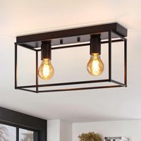 GBLY E27 plafoniera retrò - lampada da ingresso industriale nera per camera da letto soggiorno lampada vintage in metallo con 2 lampadine plafoniera per cucina max 25W - senza lampadina