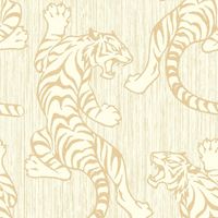 DISCONTINUED Tiger Wallpaper Animal Print Glitter Metallic Shiny Gold Cream Textured Vinyl