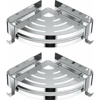 Eckregal für die Dusche, ohne Bohren, Badezimmerregal, 304 Edelstahl, Küchenablage, Duschorganisation mit 4 Haken, Duschshampoohalter – 2 Stück (Silber)