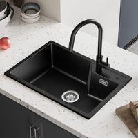 Sofetiy Max Fregadero de granito 65 x 45 cm, fregadero de cocina de granito, fregadero de encimera, con sifón y rebosadero, antracita