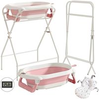 Baignoire bébé rose – 3en1 – Pliable – Avec support – Thermomètre – Oreiller – De 0 à 2 ans