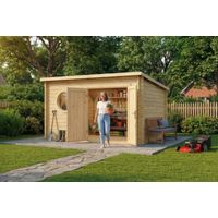 Alpholz Gartenhaus Maria Rondo B Gartenhaus aus Holz, Holzhaus mit 34 mm Wandstärke, Blockbohlenhaus mit Montagematerial