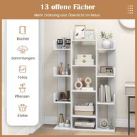 Tree-shaped bookcase with 13 open compartments 86 x 24.5 x 141 cm white