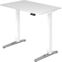 bümö® Sitz- & Stehschreibtisch "Serie-XBHM" elektrisch höhenverstellbar mit Memoryfunktion, Tischplatte 120 x 80 cm in weiß, Gestell in weiß / aluminium poliert