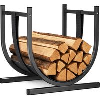 Vounot – Range bûches en métal noir – Support à bois avec sangle de sécurité – Dimensions 41x37x39.5cm – Charge max 30kg – Pour intérieur et extérieur