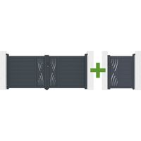 Portail battant 3m VELETA H.120cm gris + Portillon aluminium gris 1m VELETA H.120cm