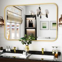 Koonmi Miroir de Salle de Bain Mural 60 x 90 cm avec Coin Rond - pour Montage Mural HGoldizontal ou Vertical - Gold