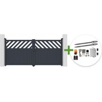 Portail battant 3m HELMIS H.140cm aluminium gris + Motorisation de portail battant TANKER B250