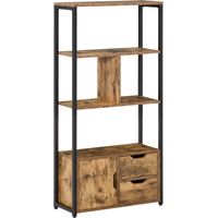 Estantería de Estilo Industrial con Armario y 2 Cajones para Libros y Almacenaje 58x24x122 cm Marrón Rústico