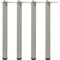 camar Tischfüße verstellbar 470-500mm rund ø 60mm, Metall Tischbeine höhenverstellbar, Stahl Edelstahl-Effekt 4 Stück