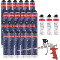 Penosil – Pack de 24 mousses polyuréthanes pistolables 690ml – 3 nettoyants mousse 500ml – Pistolet manuel pour mousse expansive