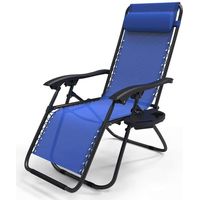 Vounot – Chaise longue inclinable en textilène – Inclinaison réglable 90-127° – Support lombaire renforcé – Porte-gobelet amovible – Design pliable