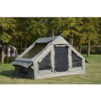 Tente gonflable familiale 4-6 places 4 saisons, imperméable PU3000 mm avec passage pour poêle, tissu 300D, pour camping jardin randonnée, pompe incluse, Vert armée