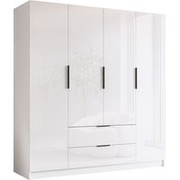 Armoire Closico Cadron I, Blanc + Blanc brillant, 216x200x60cm, Portes d'armoire: Avec des charnières, Nombre d'étagères: 0