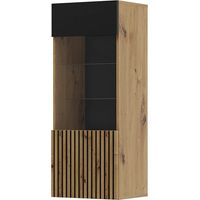 Bim Furniture – Vitrine suspendue AURIS 1D en chêne artisanal et noir mat – 5 étagères dont 2 en verre – Système push to open sans poignée