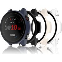 4 Pièces Coque Compatible avec Garmin Forerunner 255/255 Music, Coque Rigide en PC avec Protecteur d'écran, Coque HD avec Verre Trempé - Transparent,Noir,Blanc,Blue