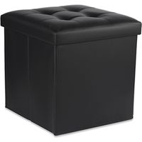 Pouf - Leobert - L - Simili Cuir Noir - 37,5 X 37,5 X 38 Cm