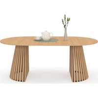 Idmarket – Table à manger extensible ronde 4-10 personnes – Plateau bois 110-200 cm – Pied en lattes bois – Design moderne et élégant