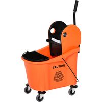 Cubo fregona con ruedas 36L carro limpieza escurridor presión 2 cubetas separatas naranja 54x41x91.5cm