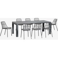SKLUM Arnadine rechteckiges Tischset (220 x 100 cm) und 8 Maeba-Esszimmerstühle Grau Graphit