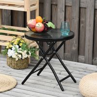 Mesa Bistró Redonda Plegable Ø45 cm con Tablero de Vidrio Templado, Estructura de Metal, Negra