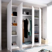 Dmora - Kleiderschrank Bove, Garderobe für Schlafzimmer, Kleiderschrank mit 4 Flügeltüren, 200x52h215 cm, Weiß