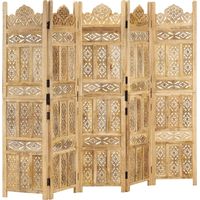 Vidaxl – Cloison de séparation paravent 5 panneaux 200x165 cm – Bois de manguier massif avec motifs sculptés à la main – Style classique