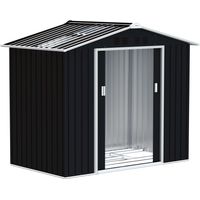 Casetta da Giardino in Metallo con Prese d'Aria e Doppia Porta Scorrevole, 277x195x192 cm, Grigio Scuro