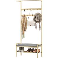 Perchero zapatero avec banco, ganchos et compartiment de rangement 73,5x34x171 cm Gris et Naturel