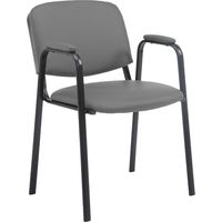 Silla de visita con reposabrazos integrados zona de espera PVC gris base de 4 patas de metal negro 100003377