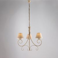 Lustre Vienna Fer Ivoire, Décor Or Antique, Abat-Jour Jute D.13, 3 Lumières D.52 Cm, Déco Douce Et Lumineuse