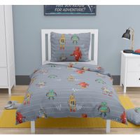Parure de couette 2 pieces enfant coton 57 fils gris foncé 140x200 cm - VINTAGE TOY