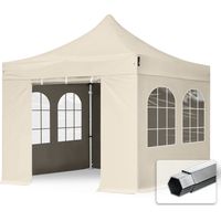3x3 m Faltpavillon PROFESSIONAL Alu 40mm, Seitenteile mit Sprossenfenstern, creme