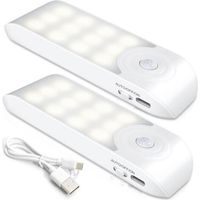 Lámpara Nocturna Recargable con Sensor Movimiento (2 PCs con 24 LED), Luces con 3 Modos, Luz Cálida para Armario, Gabinete, Pasillo, Escalera