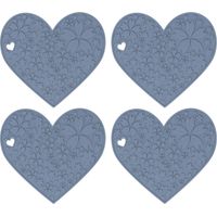 Lot de 4 sets de table en silicone en forme de cœur, antidérapants, imperméables, résistants à la chaleur et lavables, pour nourrir les animaux ou pour la cuisine (gris).