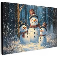 TABLEAU SUR TOILE Bonhomme de neige - Neige - Hiver - Forêt Décoration Chambre 30x20 cm