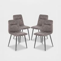 Lot de 4 chaises design en similicuir et métal pour salle à manger Tia - Gris