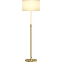 Lampe sur pied télécommandée, abat-jour en tissu, hauteur réglable, support métallique, intensité lumineuse ajustable, interrupteur au pied, finition dorée
