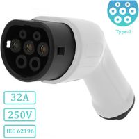 EV + Prise de Câble de Charge pour Voiture Electrique Type 2 IEC 62196, Prise de Remplacement de Câble Chargeur Voiture Electrique, 32A Protection IP44 EU 250V