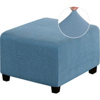 Housse de repose-pieds élastique, housse carrée, idéale pour les repose-pieds de salon. Housse de repose-pieds élastique en tissu jacquard épais à carreaux, fond élastique (taille moyenne, gris-bleu).