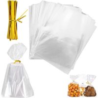 Sachet Bonbon 200 Pcs Sac Plastique Transparent avec Liens Torsadés, 15x20cm Sachet Transparent, Sachet Bonbon transparent pour Emballage Cookies Anniversaire Chocolat Gâteau Bonbons