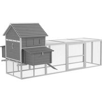 Pollaio da Giardino con Casetta per Galline, Rampa e Area Aperta, Grigio, 310,5x149,5x149cm