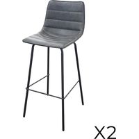 Set von 2 Barhockern mit Rückenlehne in Quarzgrau-Leder-Optik, Kollektion NETS - Industriestil