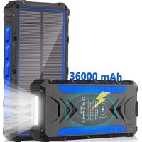 YMYNY Banque d'Alimentation Solaire 36000mAh avec Chargeur sans Fil, Port d'Entrée de Type C et Double Lampe de Poche - Idéal pour l'Extérieur