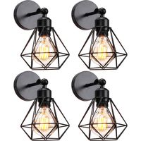 4 Pezzi Lampada da Parete Industriale Vintage Applique da Parete 360° Girevole Lampada a Muro in Metallo Gabbia Nero Ø16cm