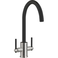 Prima Coloured Swan Neck Dual Lever Kitchen Sink Mixer Tap - Black/Brushed Steel