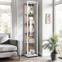 K-Möbel Vitrine en Verre Blanc/Sonoma 176x37x33cm 4 Tablettes LED Germany