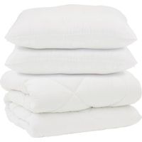 Ensemble de couette en duvet, comprenant 3 oreillers, en microfibre blanche, garni de duvet d'oie.