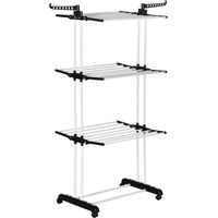 Foldable Clothes Drying Rack, 4-Tier Steel Garment Laundry Rack with Castors for Indoor and Outdoor Use, Black